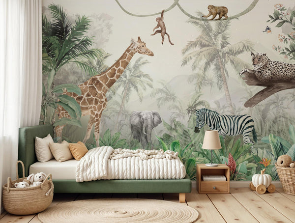 Jungle Safari Wallpaper: Kids Room Peel and Stick Wallpaper