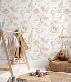 Brown Safari Nursery Wallpaper: Jungle Animals Peel and Stick Mural - View 2