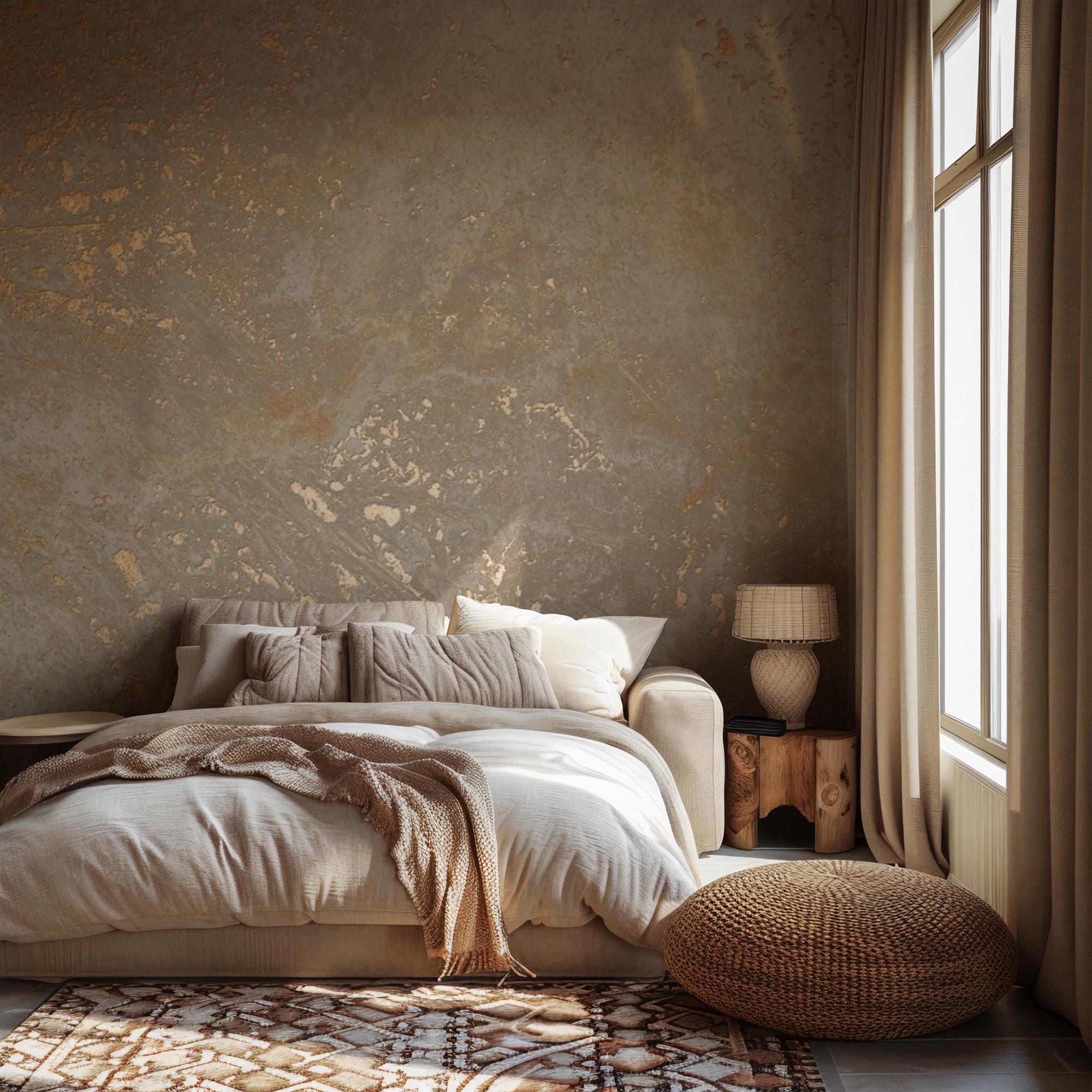 Beige Gold Textured Plaster Wallpaper: Peel and Stick Wall Mural - View 2