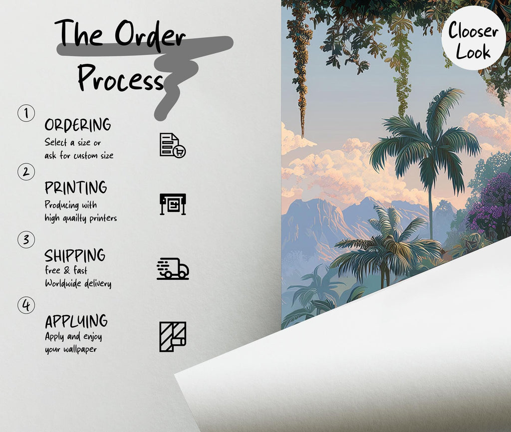 Tropical Jungle Landscape Wallpaper: Peel and Stick Wall Mural - View 5