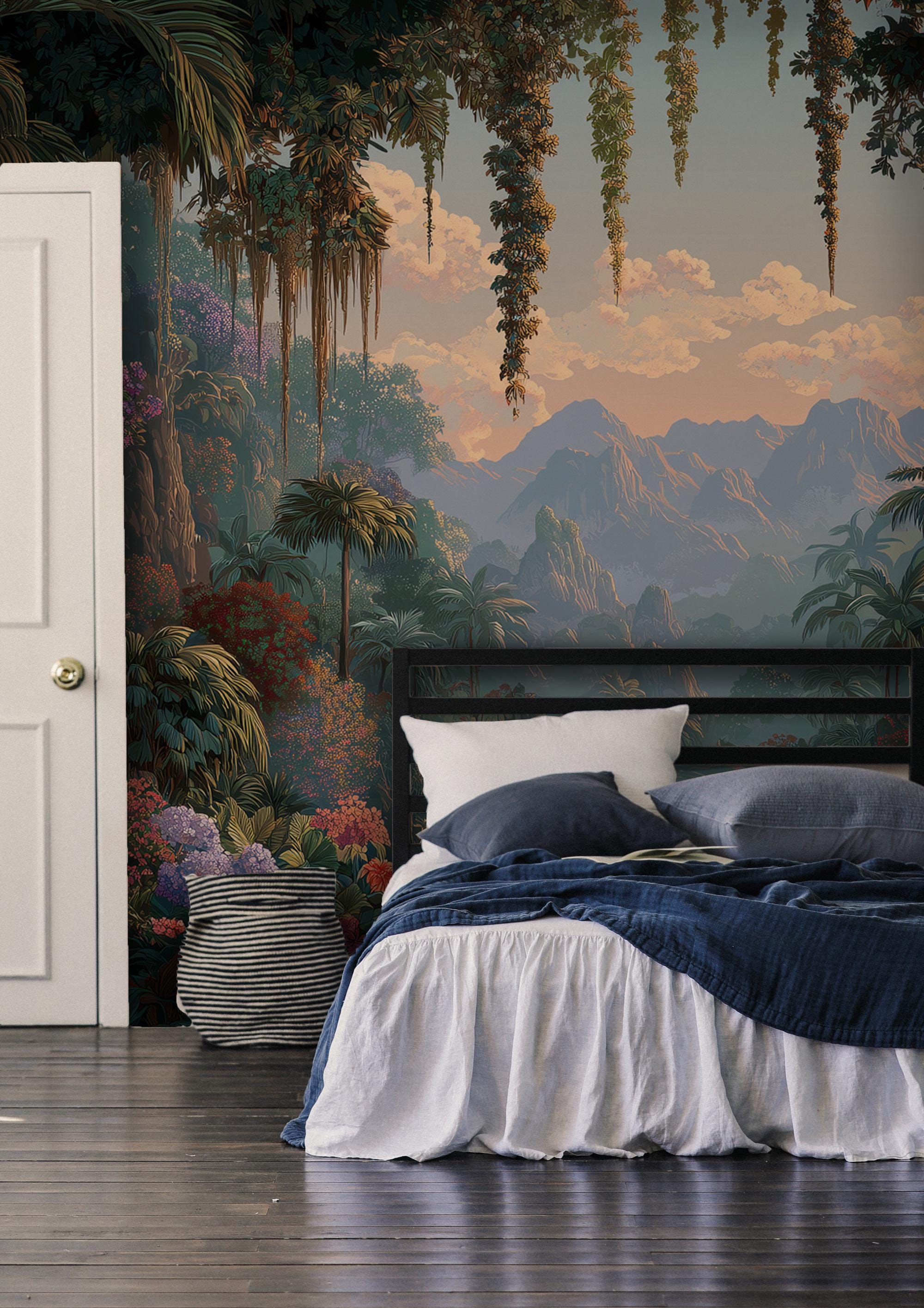 Tropical Jungle Landscape Wallpaper: Peel and Stick Wall Mural - View 3