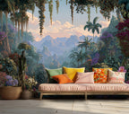 Tropical Jungle Landscape Wallpaper: Peel and Stick Wall Mural - View 2