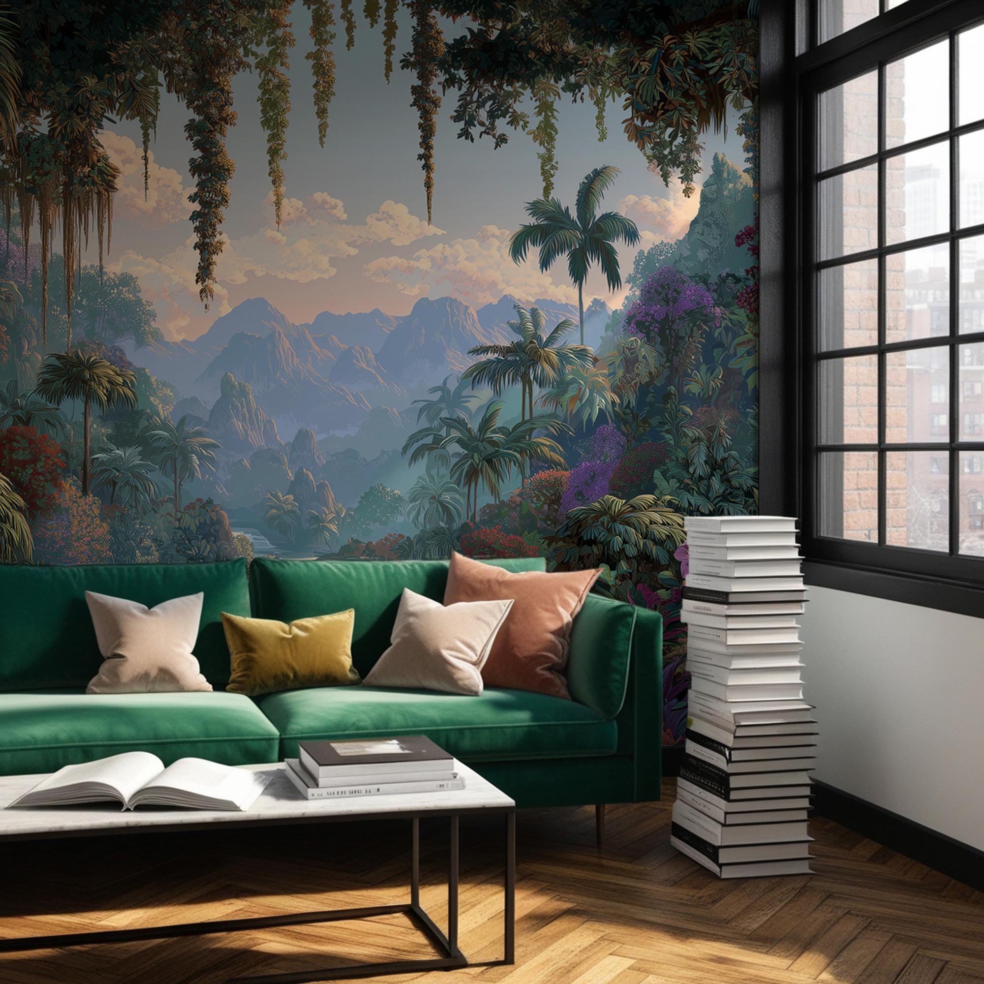 Tropical Jungle Landscape Wallpaper: Peel and Stick Wall Mural
