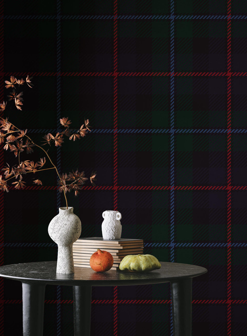 Dark Green Navy Tartan Plaid Wallpaper; Peel and Stick Wall Mural