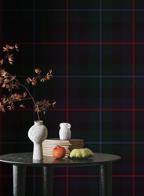 Dark Green Navy Tartan Plaid Wallpaper; Peel and Stick Wall Mural