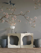 Cherry Blossom Wall Mural: Vintage Chinoiserie Floral Wallpaper (Peel and Stick)