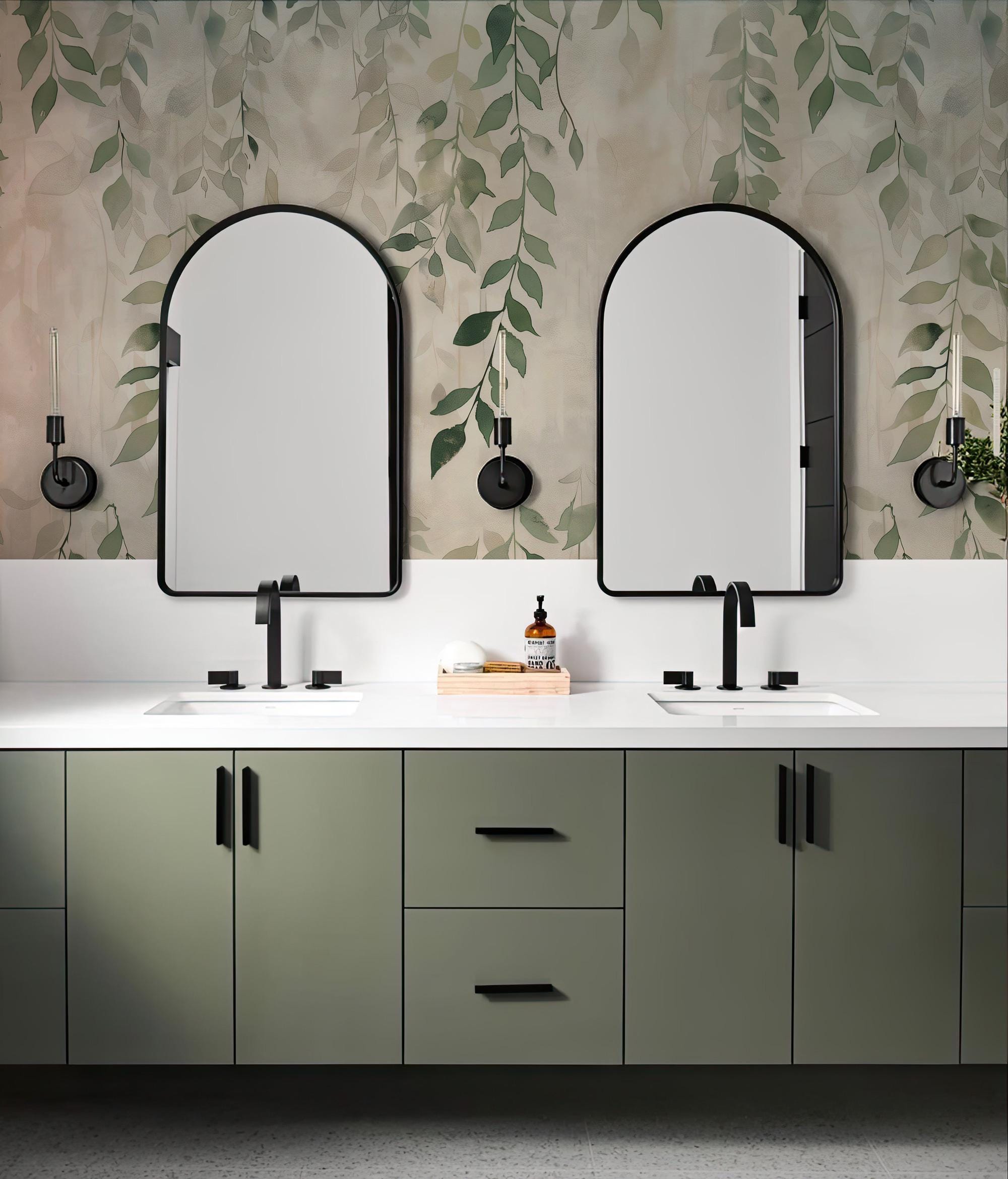 Sage Green Botanical Leaf Wallpaper: Neutral Beige Floral Wall Mural, Peel and Stick - View 4