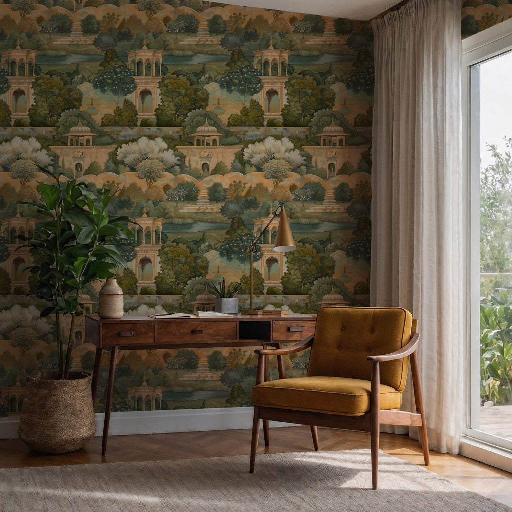 Vintage Garden Landscape Wallpaper; Classical Scenic Peel and Stick Wall Mural - View 2