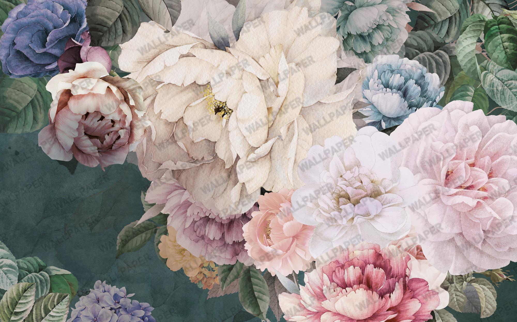 Romantic Peony Floral Wallpaper; Vintage Peel and Stick Wall Mural - View 7