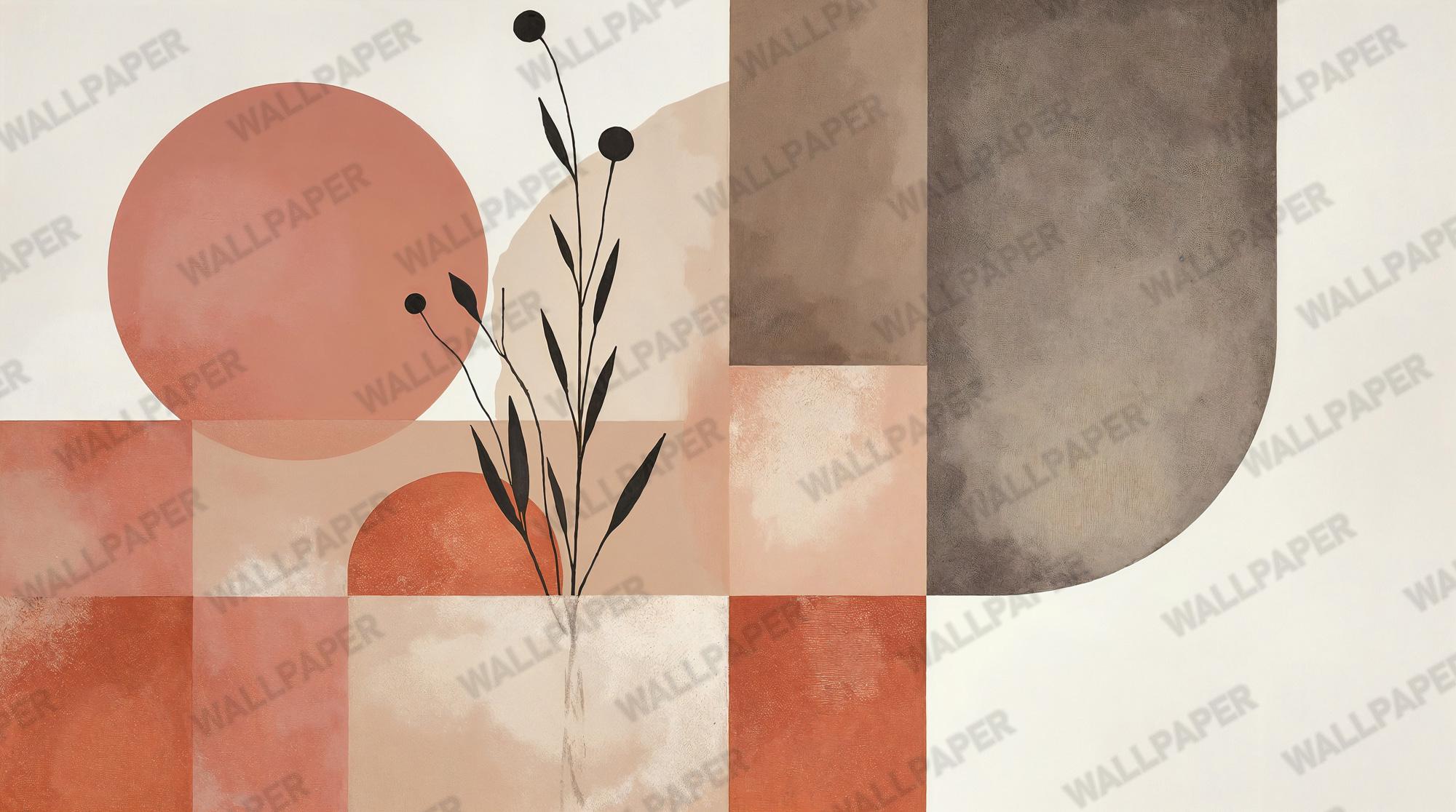 Modern Abstract Geometric Terracotta Wallpaper: Peel and Stick Wall Mural - View 5