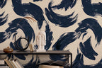 Navy Blue Brush Stroke Pattern Wallpaper: Modern Peel and Stick Wall Mural - View 4