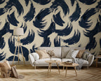Navy Blue Brush Stroke Pattern Wallpaper: Modern Peel and Stick Wall Mural - View 2