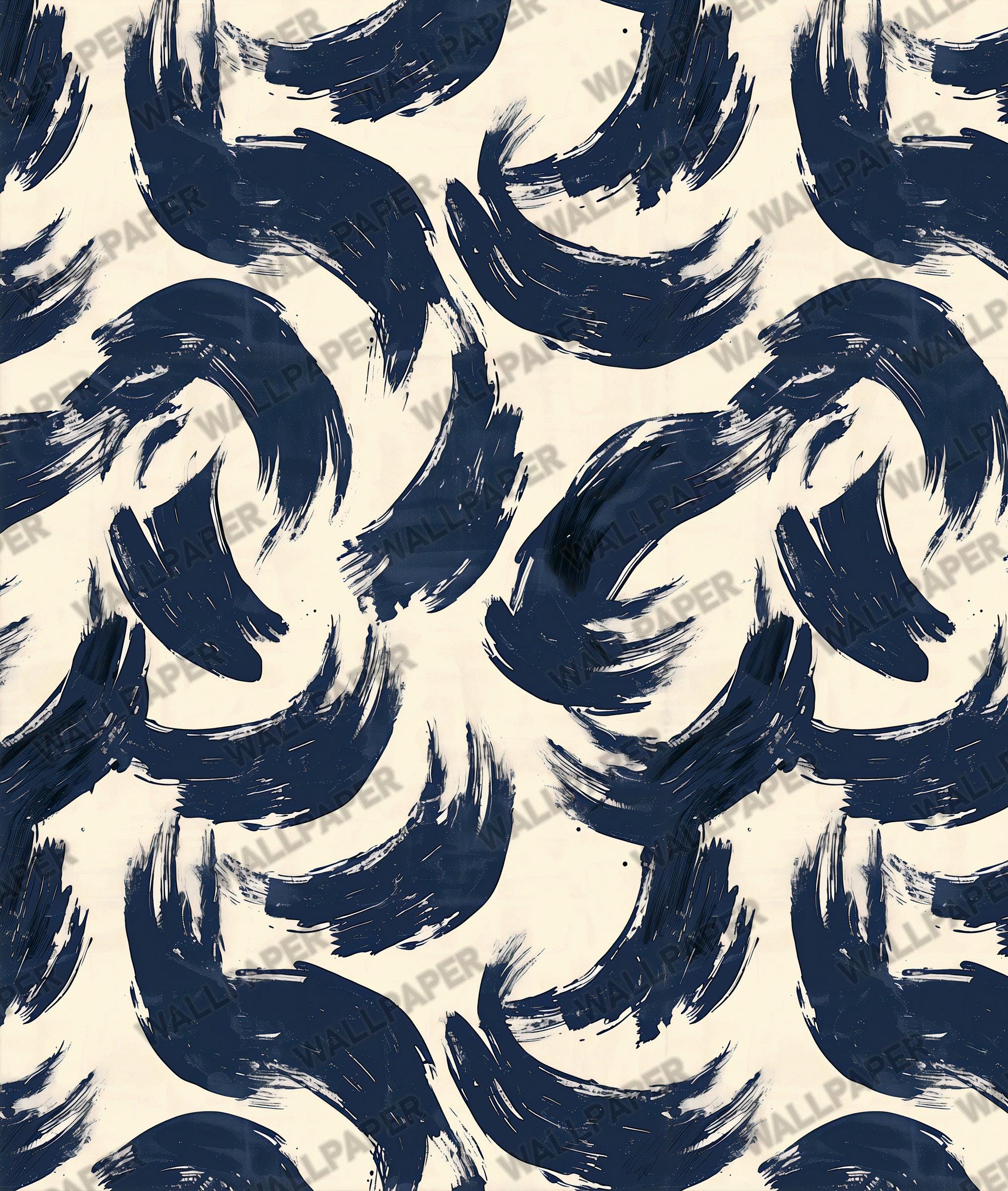 Navy Blue Brush Stroke Pattern Wallpaper: Modern Peel and Stick Wall Mural - View 6