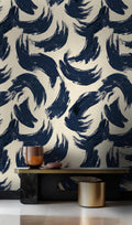Navy Blue Brush Stroke Pattern Wallpaper: Modern Peel and Stick Wall Mural