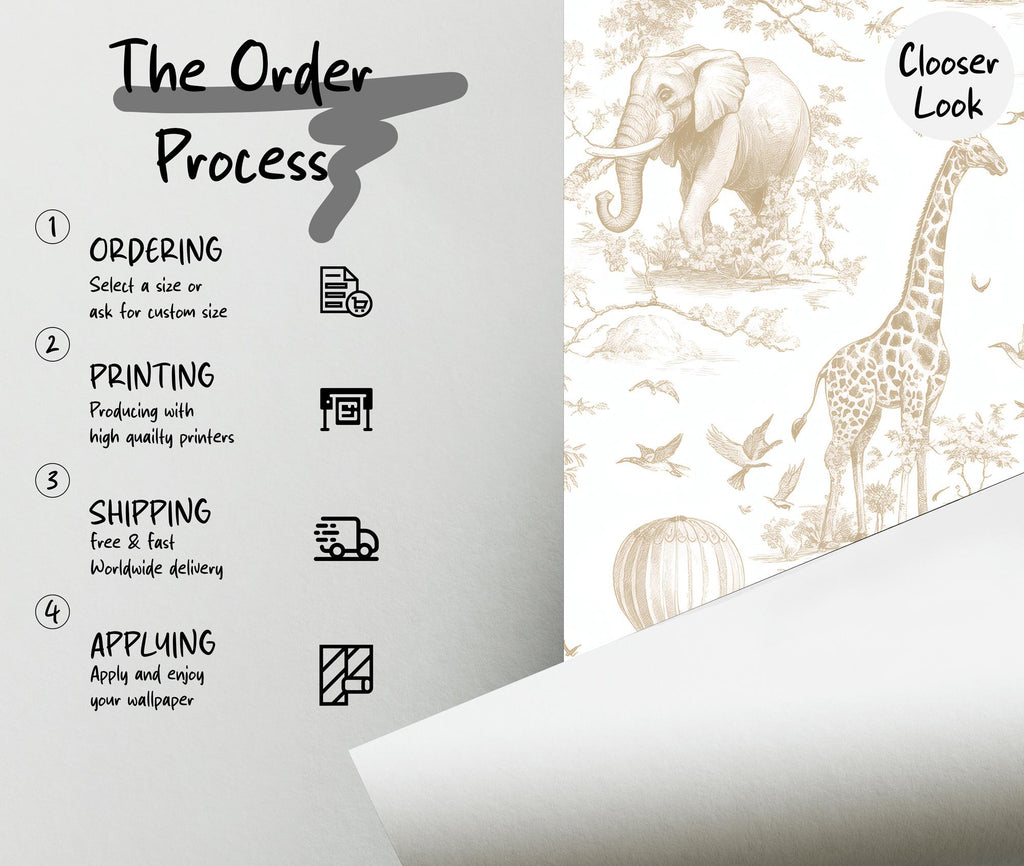 Brown Safari Nursery Wallpaper: Jungle Animals Peel and Stick Mural - View 5