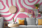 Pink Retro Geometric Wallpaper: Pink Color Peel and Stick Wall Mural - View 2