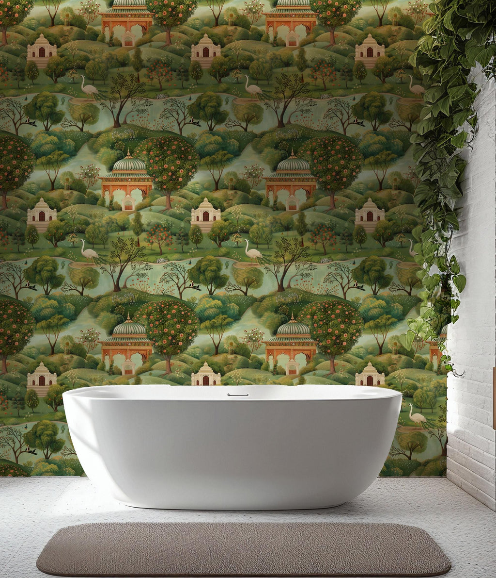 Mughal Garden Landscape Wallpaper: Vintage Botanical Peel and Stick Wall Mural - View 3
