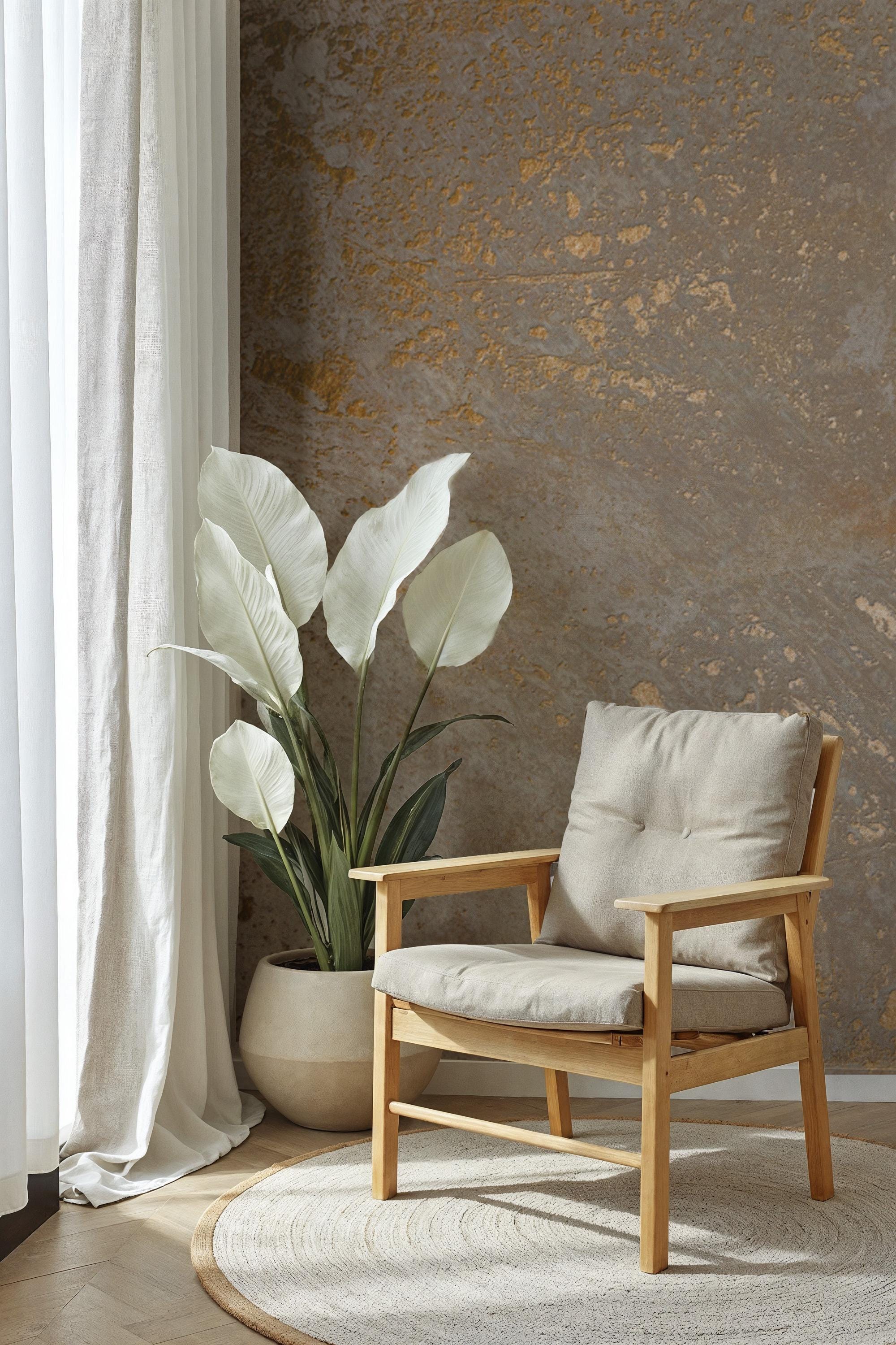Beige Gold Textured Plaster Wallpaper: Peel and Stick Wall Mural - View 3