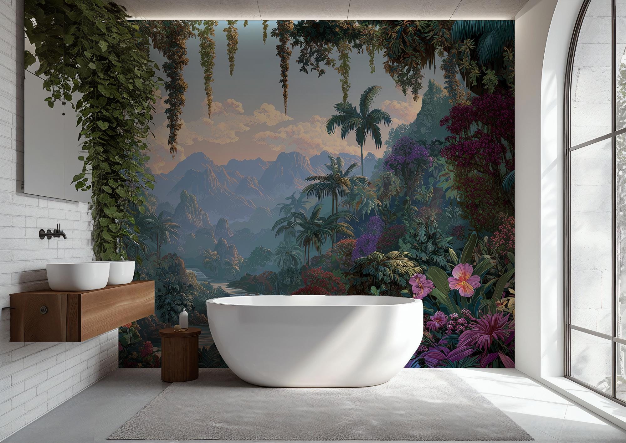 Tropical Jungle Landscape Wallpaper: Peel and Stick Wall Mural - View 4