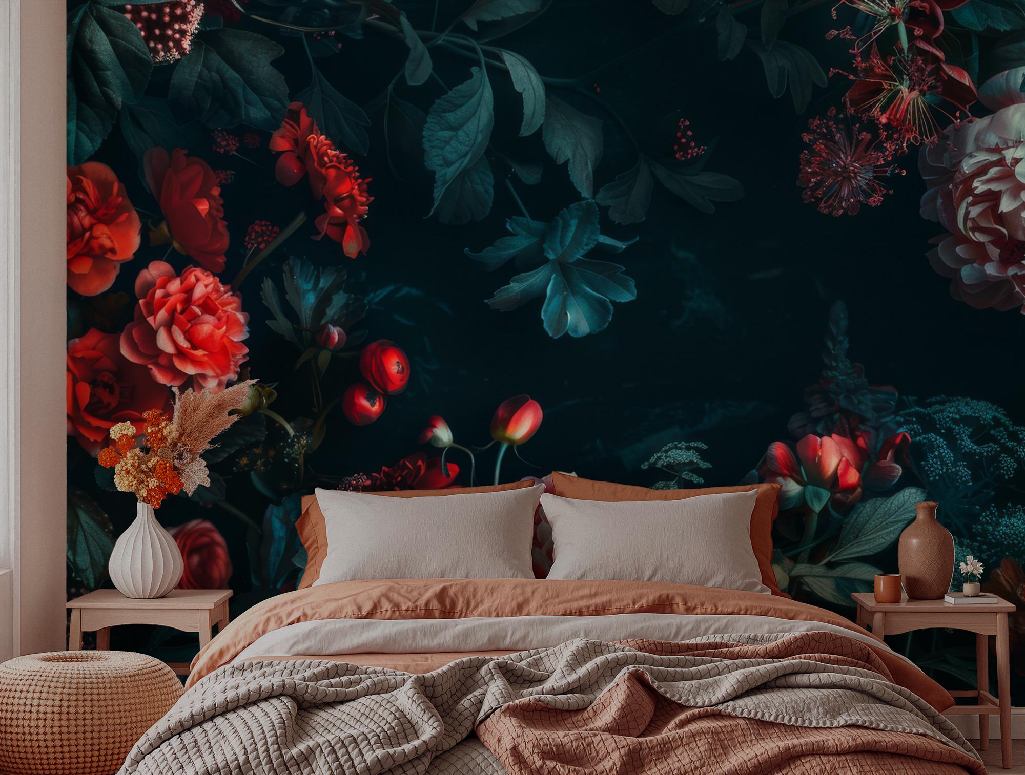 Dark Floral Wallpaper: Moody Peony Dahlia Botanical Wall Art (Peel and Stick)
