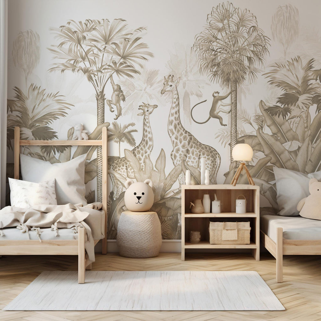 Brown & Ivory Safari Wallpaper Peel and Stick, Kids Room Decor