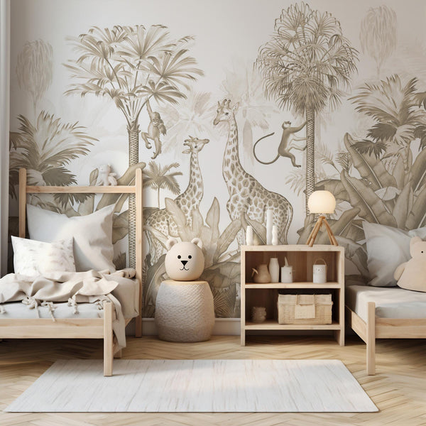 Brown & Ivory Safari Wallpaper Peel and Stick, Kids Room Decor