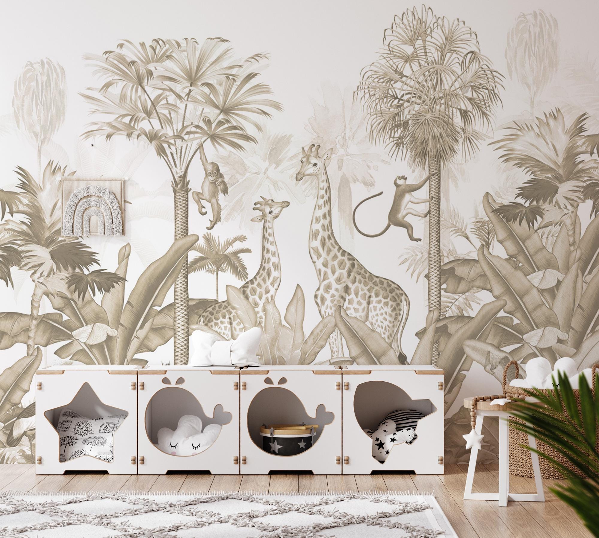 Brown & Ivory Safari Wallpaper Peel and Stick, Kids Room Decor - View 3
