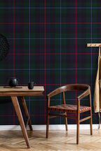Dark Green Navy Tartan Plaid Wallpaper; Peel and Stick Wall Mural - View 2