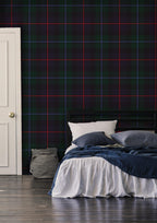 Dark Green Navy Tartan Plaid Wallpaper; Peel and Stick Wall Mural - View 4