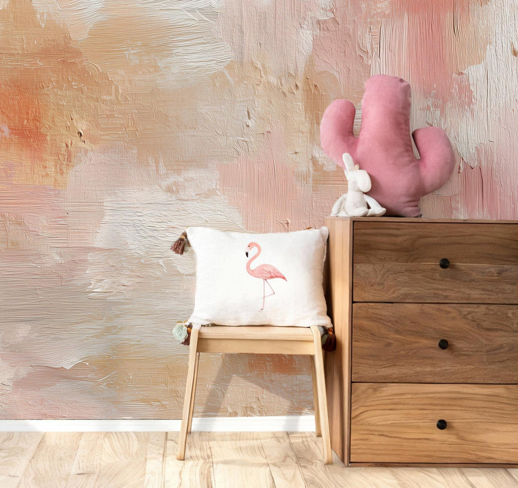 Blush Pink Wallpaper: Textured Peel and Stick Wall Mural - View 2