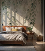 Sage Green Botanical Leaf Wallpaper: Neutral Beige Floral Wall Mural, Peel and Stick - View 3