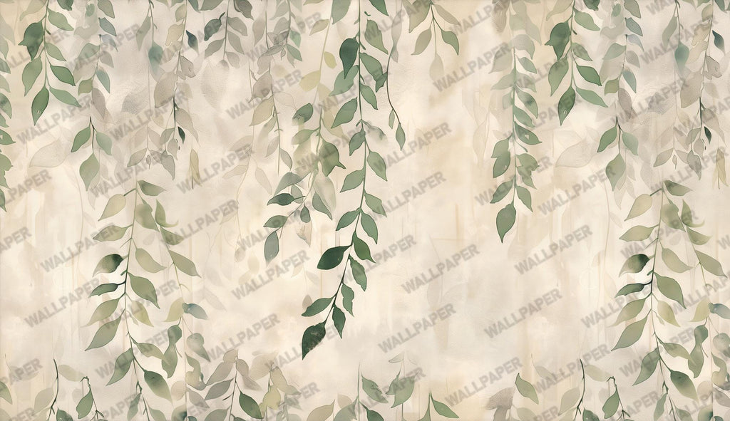 Sage Green Botanical Leaf Wallpaper: Neutral Beige Floral Wall Mural, Peel and Stick - View 6