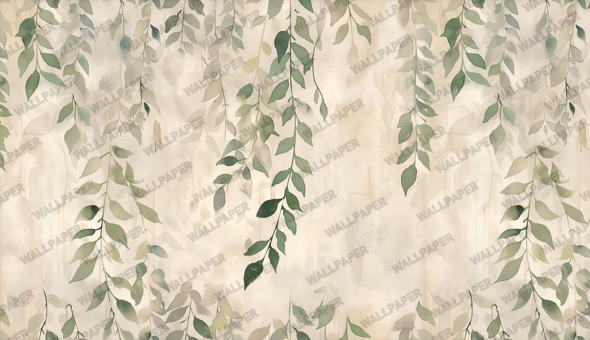 Sage Green Botanical Leaf Wallpaper: Neutral Beige Floral Wall Mural, Peel and Stick - View 6