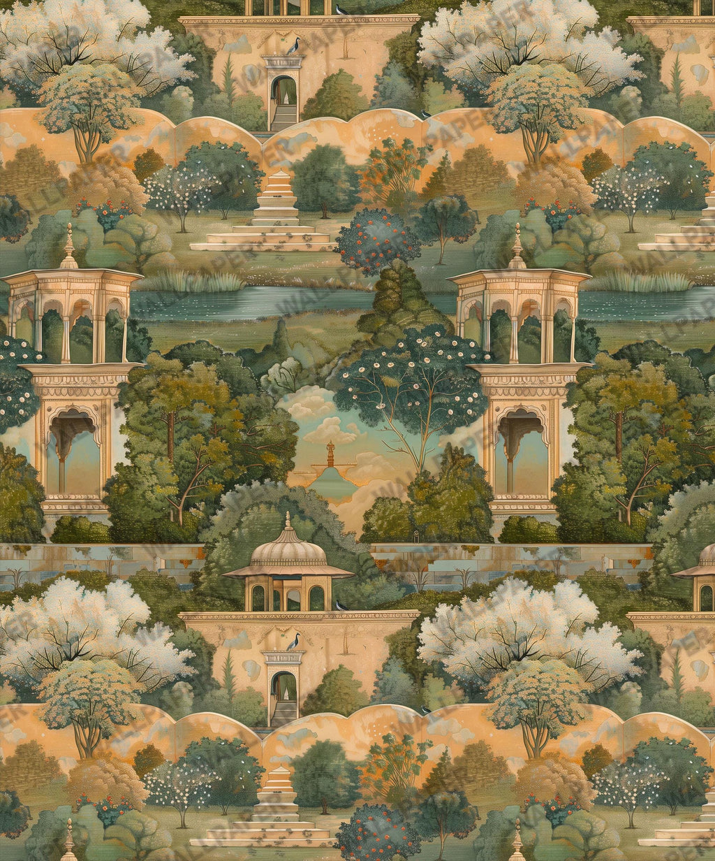 Vintage Garden Landscape Wallpaper; Classical Scenic Peel and Stick Wall Mural - View 6