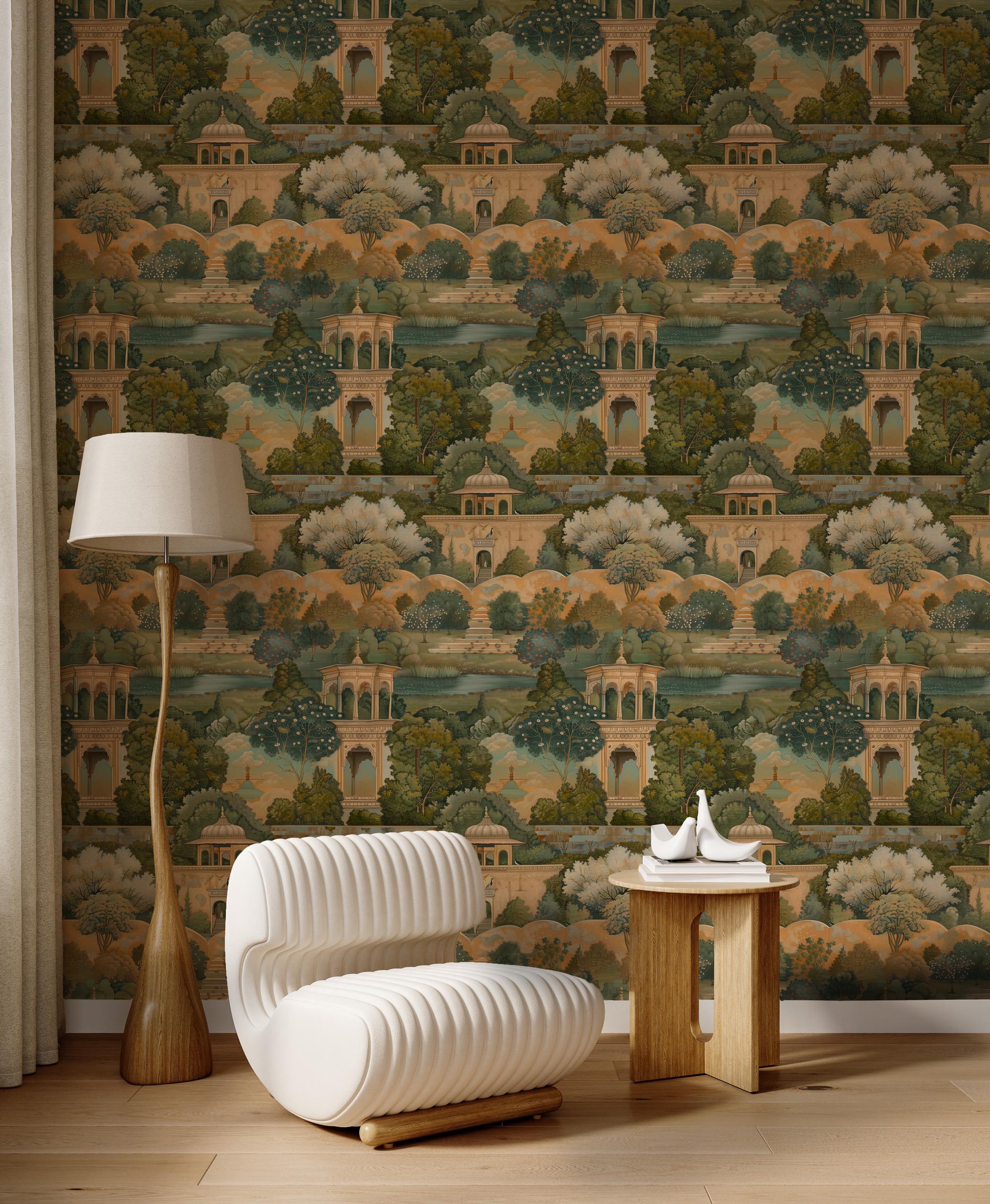 Vintage Garden Landscape Wallpaper; Classical Scenic Peel and Stick Wall Mural