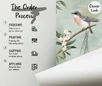 Sage Green Chinoiserie Bird Wallpaper: Cherry Blossom Branch Peel and Stick Wall Mural - View 6