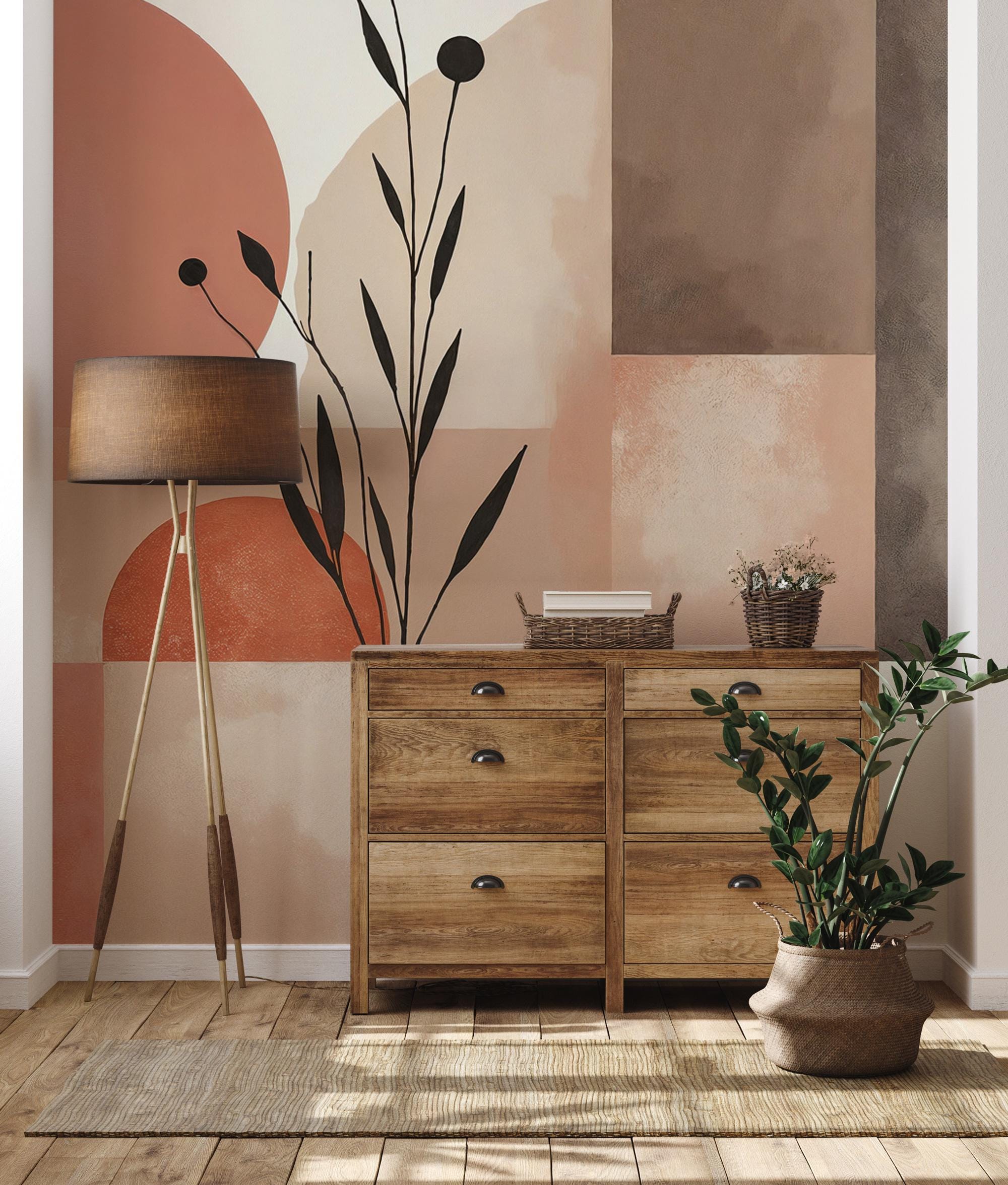 Modern Abstract Geometric Terracotta Wallpaper: Peel and Stick Wall Mural - View 2