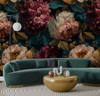 Dark Peony Floral Wallpaper: Vintage Flower Peel and Stick Wall Mural - View 4