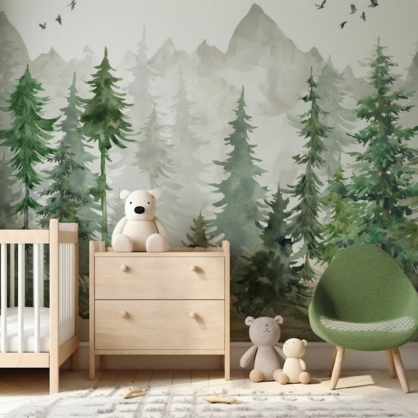 Forest Mountain Wallpaper: Kids Room Peel & Stick Wall Mural