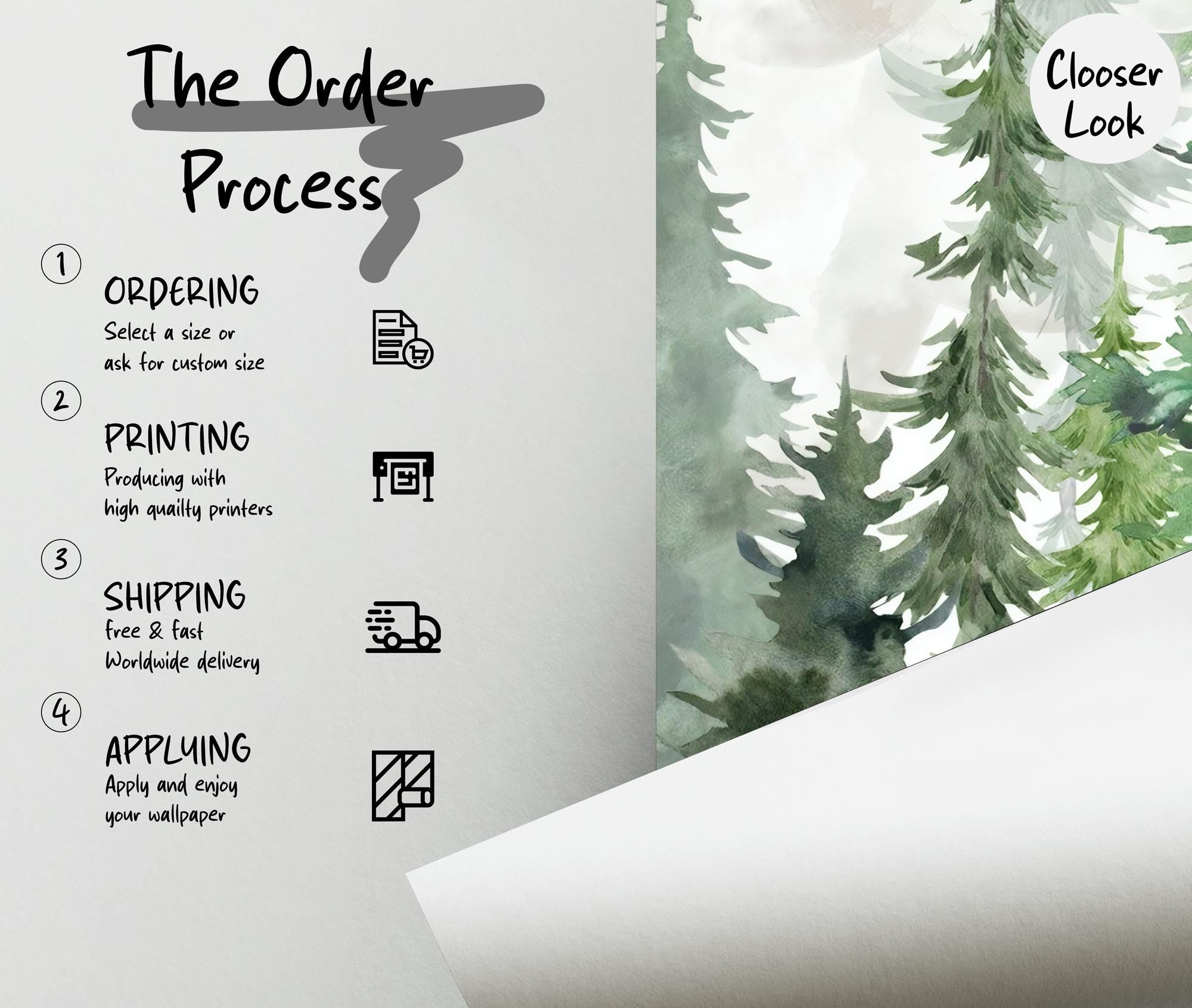 Forest Mountain Wallpaper: Kids Room Peel & Stick Wall Mural - View 4