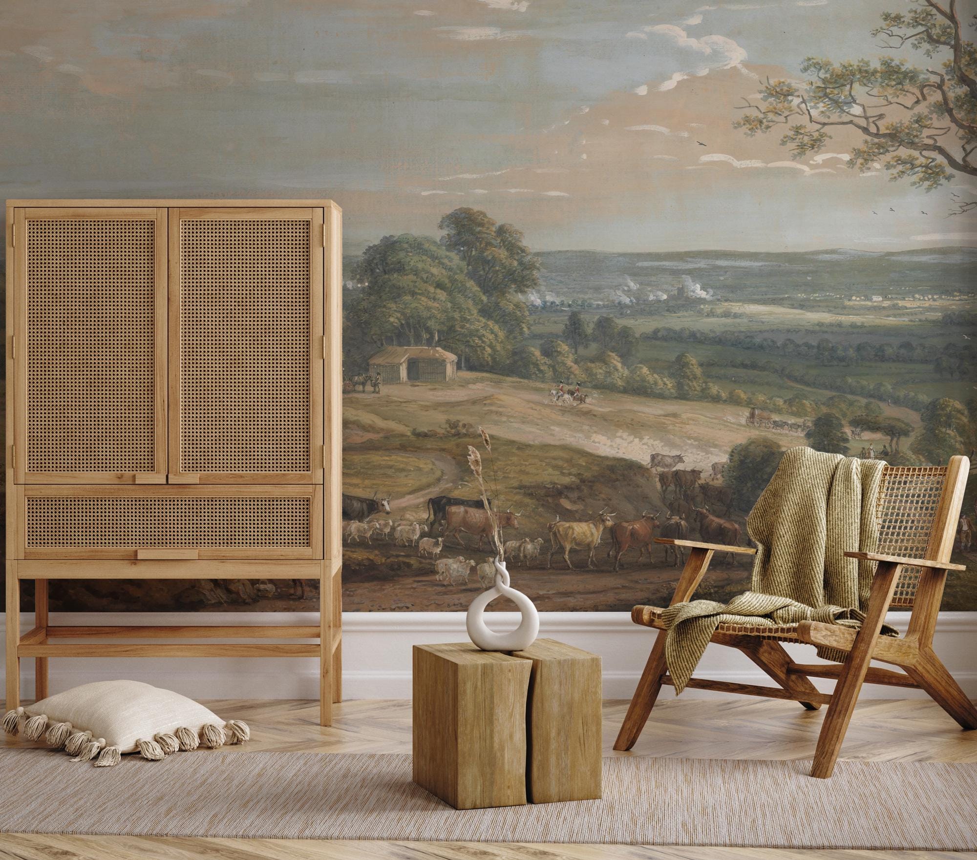Vintage Countryside Peel and Stick Wallpaper, Landscape Wall Mural - View 6