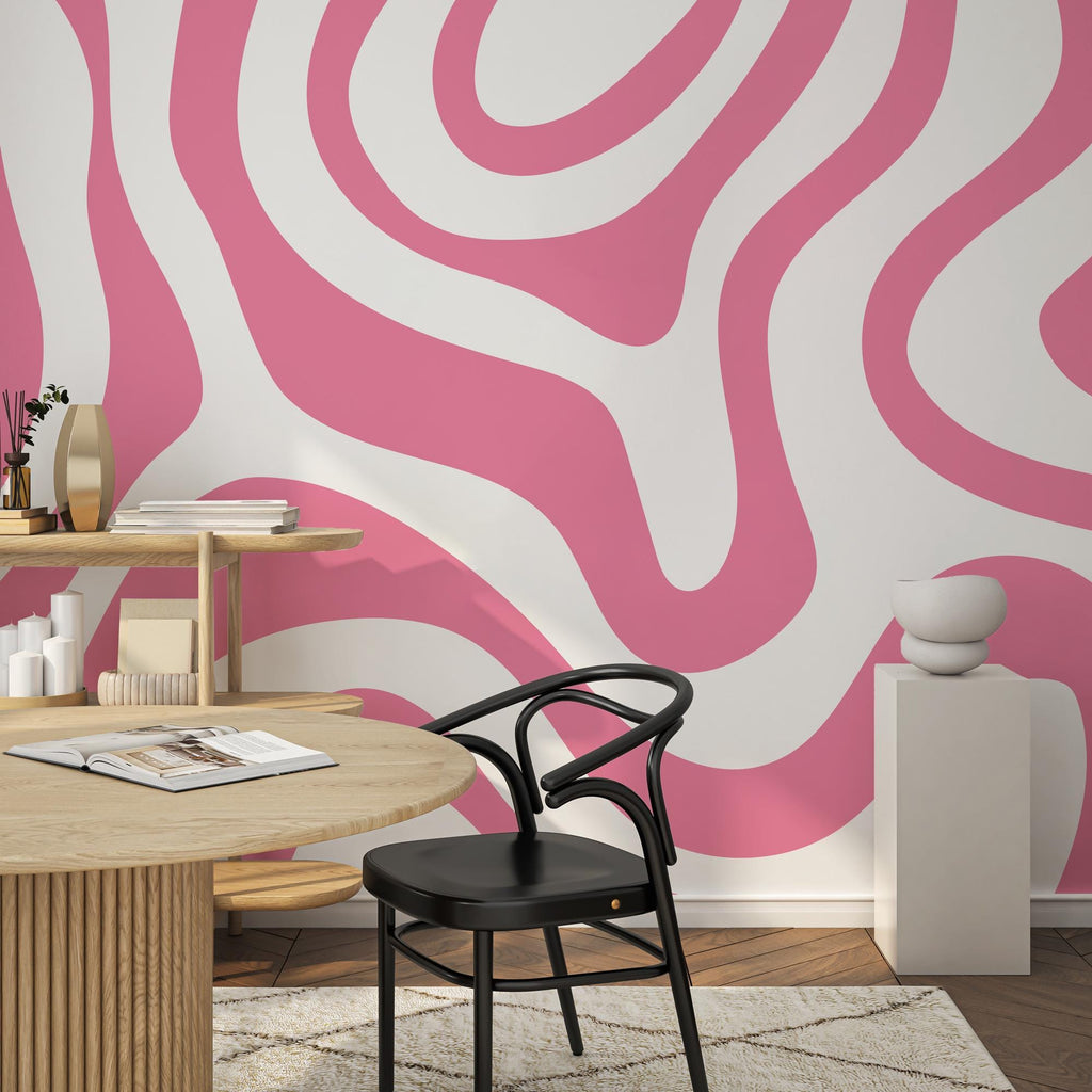 Pink Retro Geometric Wallpaper: Pink Color Peel and Stick Wall Mural