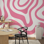 Pink Retro Geometric Wallpaper: Pink Color Peel and Stick Wall Mural
