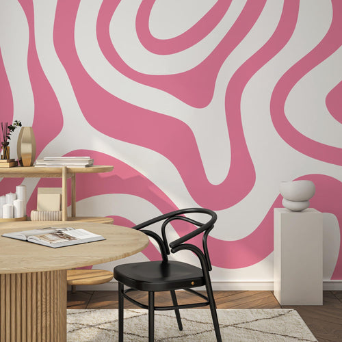 Pink Retro Geometric Wallpaper: Pink Color Peel and Stick Wall Mural