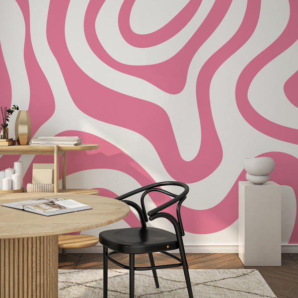 Pink Retro Geometric Wallpaper: Pink Color Peel and Stick Wall Mural