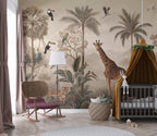 Vintage Safari Jungle Animals Wallpaper: Tropical Peel and Stick Wall Mural