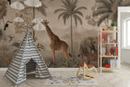 Vintage Safari Jungle Animals Wallpaper: Tropical Peel and Stick Wall Mural - View 2