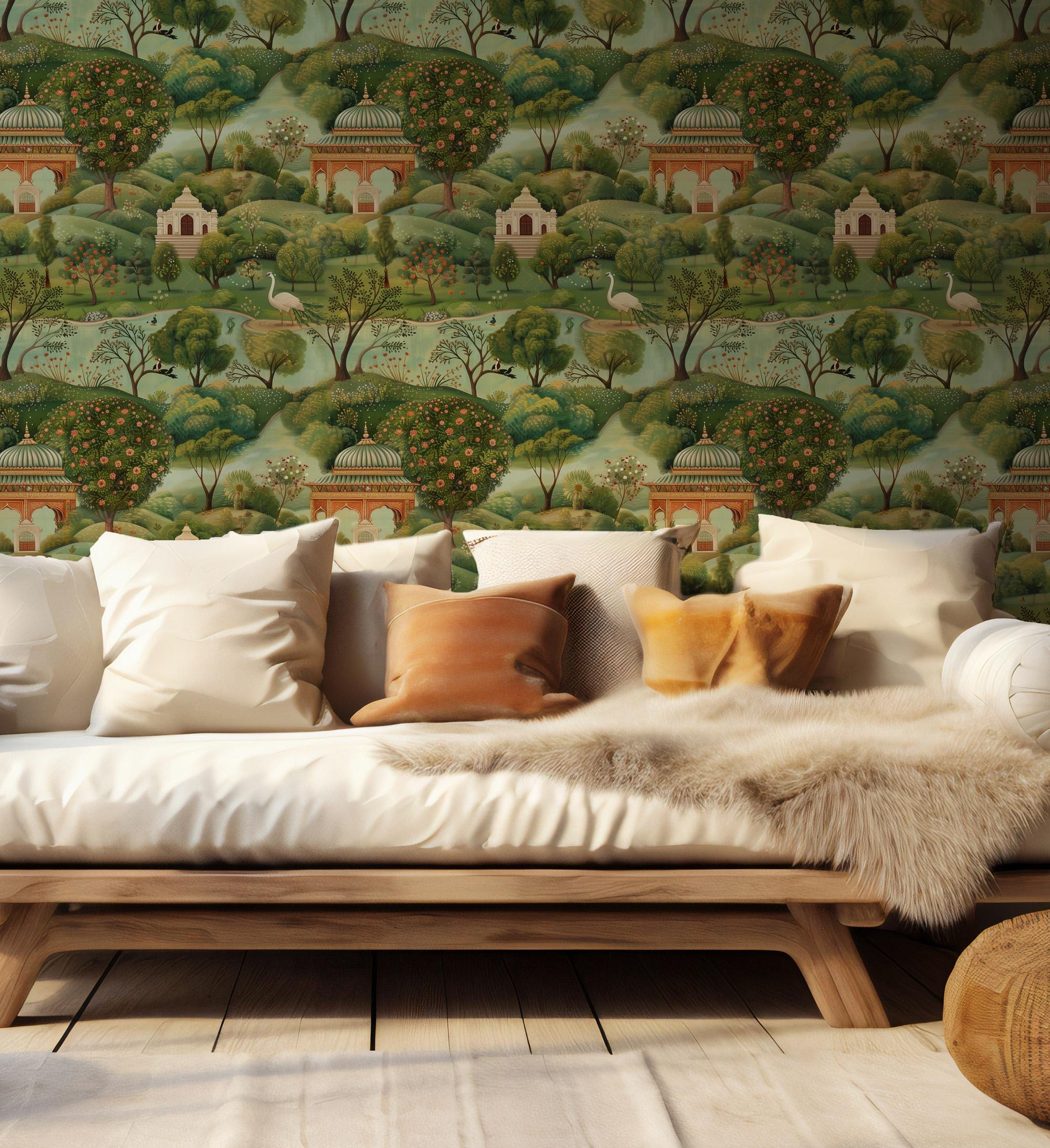 Mughal Garden Landscape Wallpaper: Vintage Botanical Peel and Stick Wall Mural - View 4