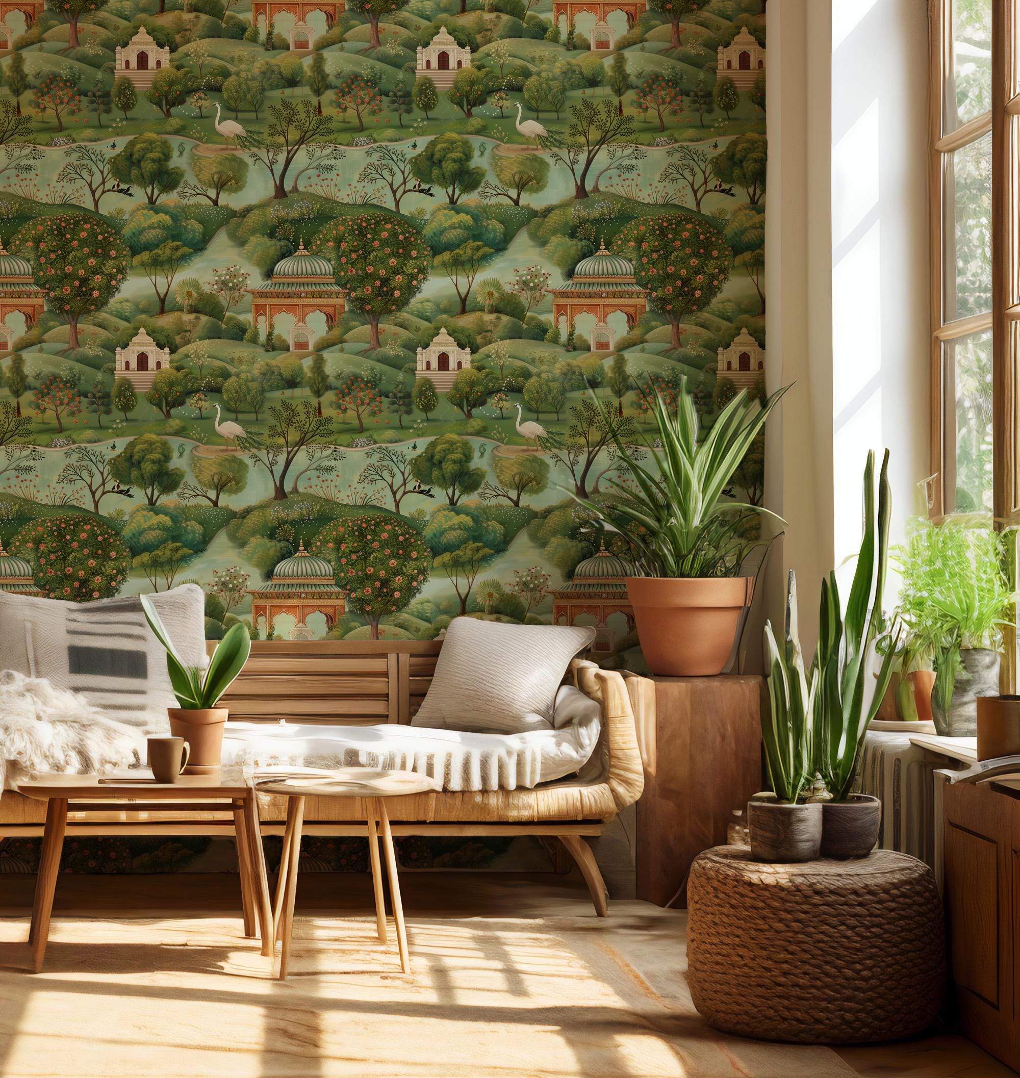 Mughal Garden Landscape Wallpaper: Vintage Botanical Peel and Stick Wall Mural - View 5