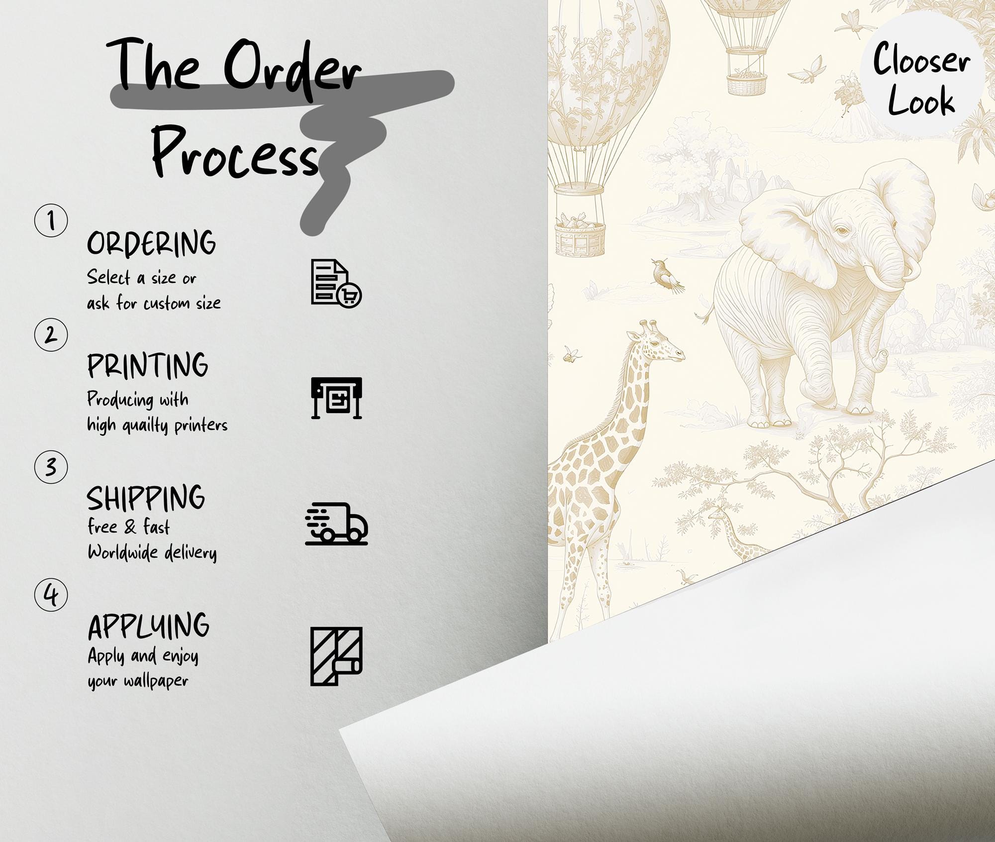 Light Brown Safari Toile Wallpaper: Kids Room Animal Wall Mural - View 5